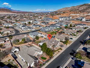 Drone / aerial view with a mountain view