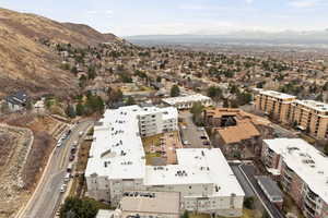 Drone / aerial view featuring a mountain view