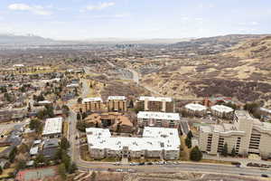 Drone / aerial view with a mountain view