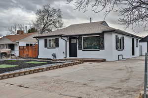 View of front of home with a patio area