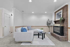 Family room with wood buring stove/fireplace..yes converts to a stove!