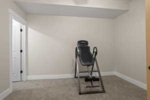 Exercise room with carpet floors