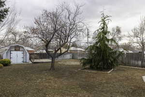 View of yard with a shed