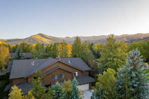 Aerial view featuring a mountain view