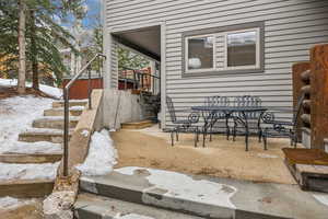 View of yard layered in snow