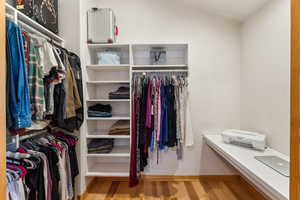 Spacious closet with hardwood / wood-style flooring