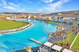 View of pool featuring a mountain view