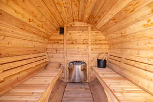 View of sauna / steam room with wood-type flooring