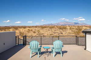 View of patio / terrace featuring a balcony and a mountain view