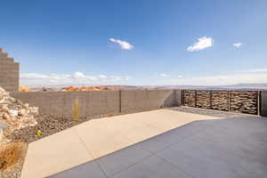 View of patio featuring a mountain view