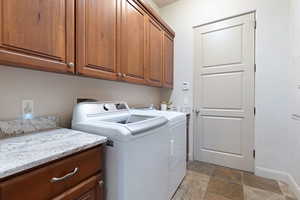 Laundry room with cabinets and washing machine and dryer