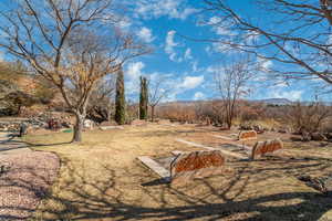 View of yard with a mountain view