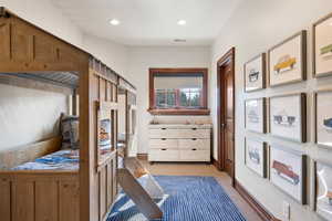 Bedroom with carpet flooring