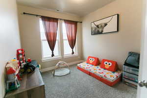 Playroom with carpet flooring