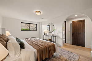 Bedroom with light wood-type flooring