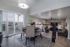 Dining space with exterior access to covered deck