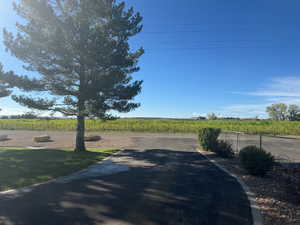 View from front porch of open fields in front of the home