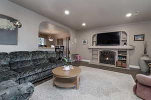 Family Room with gas fireplace - View from front foyer