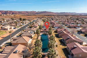 Drone / aerial view featuring a mountain view