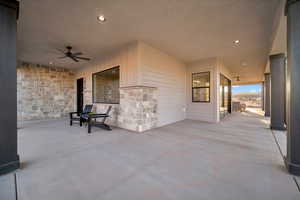 View of patio / terrace featuring ceiling fan