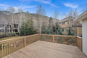 Wooden terrace with a mountain view