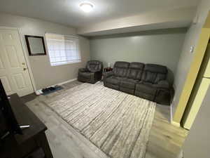 Living room with light wood-type flooring