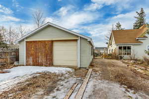 View of snow covered garage