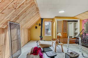 Bedroom featuring lofted ceiling