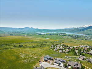 Bird's eye view featuring a water and mountain view