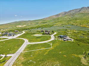 Aerial view featuring a mountain view