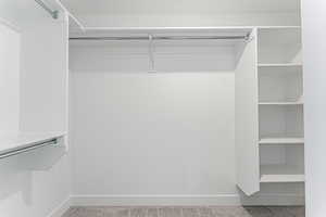 Walk in closet featuring carpet flooring
