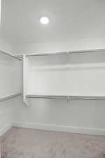 Walk in closet with light carpet