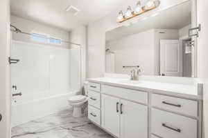 Full bathroom with vanity, toilet, and shower / bath combination