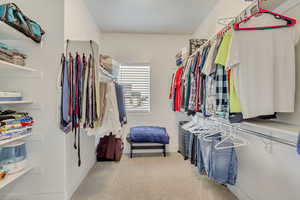 Spacious closet with light colored carpet