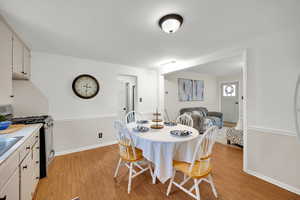 Dining room with light hardwood / wood-style floors