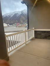 Front porch with a mountain view