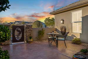 View of patio terrace at dusk