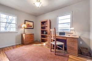 Bedroom with  hardwood  flooring