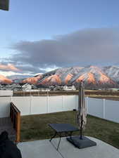 View of patio featuring a mountain view