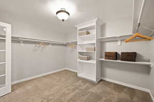 Spacious closet featuring carpet flooring