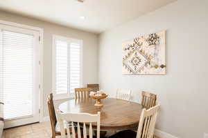 View of tiled dining room