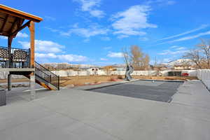 View of patio / terrace with a mountain view