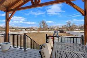 Wooden terrace with a mountain view