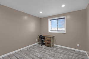 Interior space with light hardwood / wood-style flooring