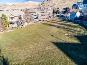 Drone / aerial view with a mountain view