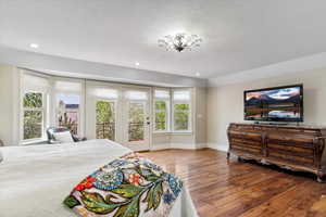 Bedroom featuring wood-type flooring, baseboards, and recessed lighting