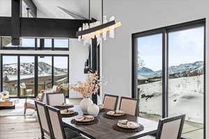 Dining space showcasing views.