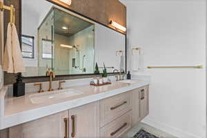 1st Primary bathroom vanity with custom framed windows.