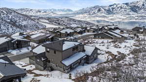 Aerial shot of model home and view of Jordanelle.