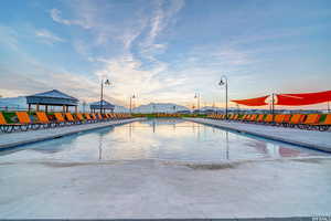 View of swimming pool featuring a gazebo